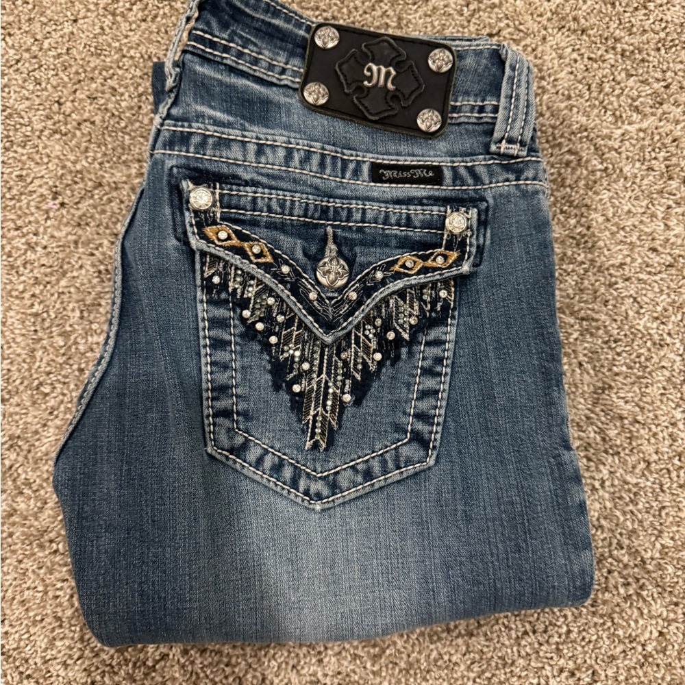 Miss Me Blue Boot Cut Jeans with Embellished Back